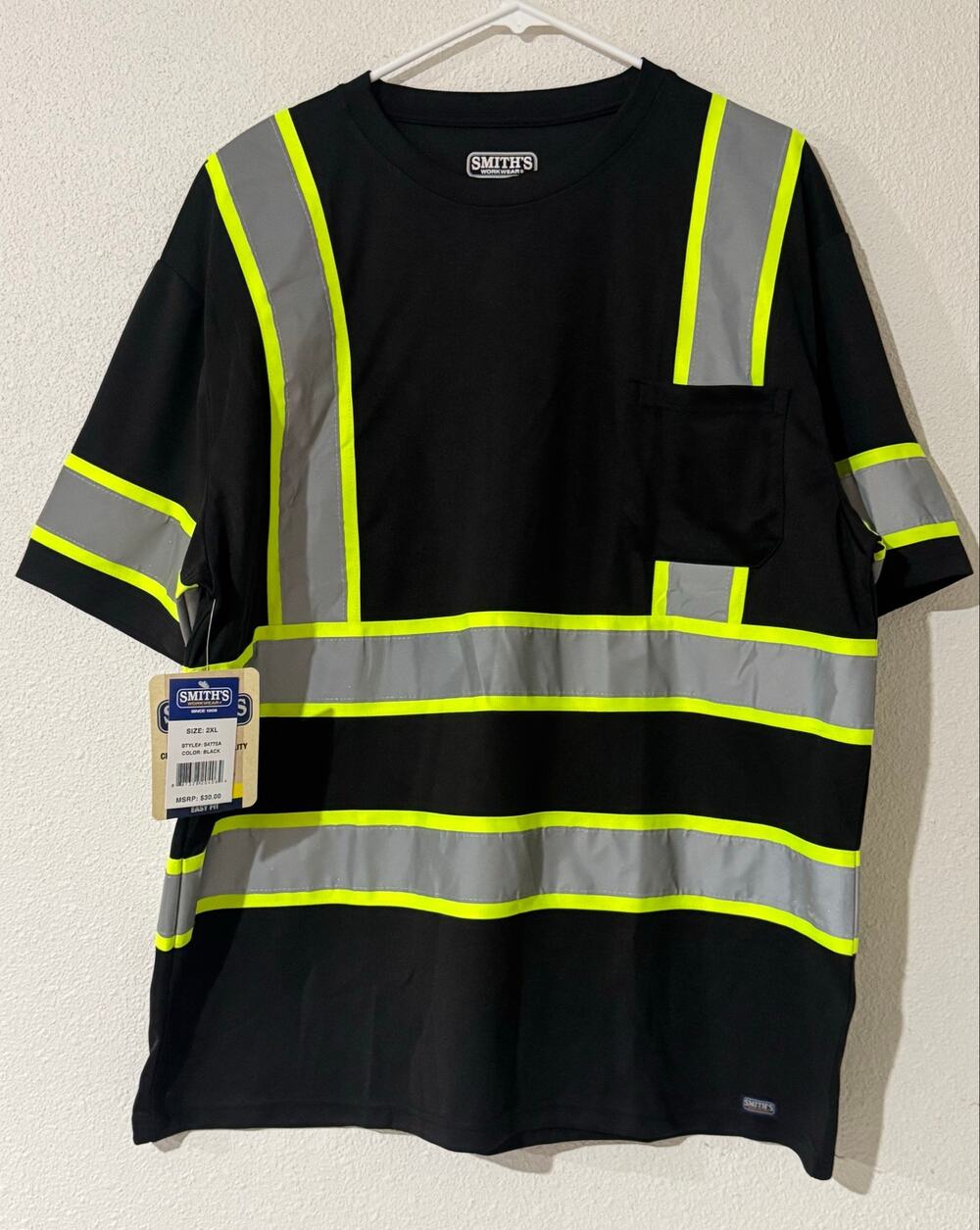 Smith's Workwear Black High-Vis Safety Reflective Pocket Shirt 2XL ANSI Class 2